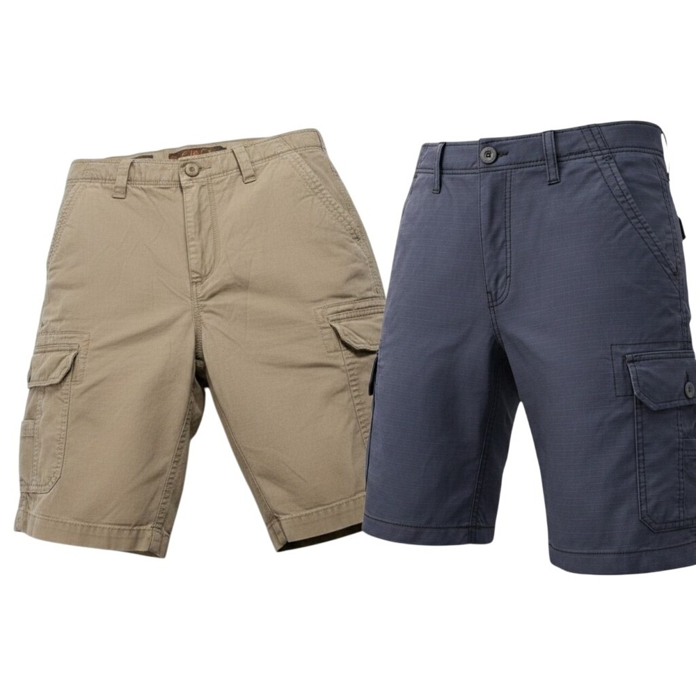 WearFirst Cargo Shorts Men 32 Tan Blue Ripstop Cotton Stretch 2pk - LOT OF 2